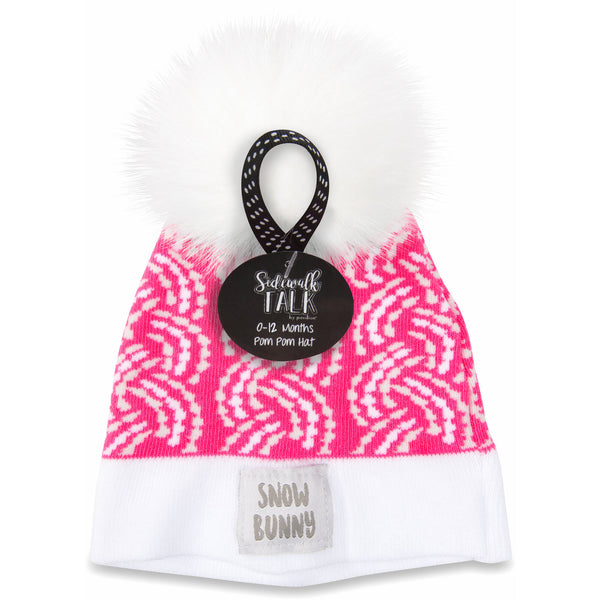 Pavilion Gift Company Snow Bunny Pink Knit Pom Pom Hat (0-12 Months)