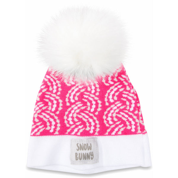 pavilion gift company Snow Bunny Pink Knit Pom Pom Hat (0-12 Months)