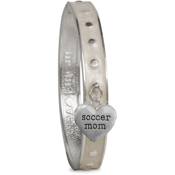pavilion gift company Soccer Mom White Enamel Bangle Bracelet with Heart Charm