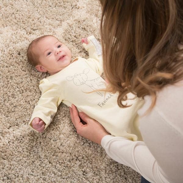 Pavilion Gift Company Soft Yellow Deer 0-3 Months Gown With Mitten Cuffs