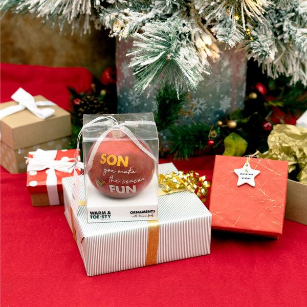 Pavilion Gift Company Son 4" Ornament With Unisex Holiday Socks