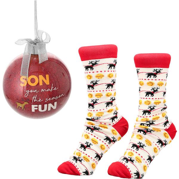 pavilion gift company Son 4" Ornament with Unisex Holiday Socks