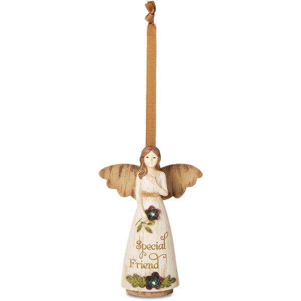 pavilion gift company Special Friend 4.5" Angel Ornament Holding Flower