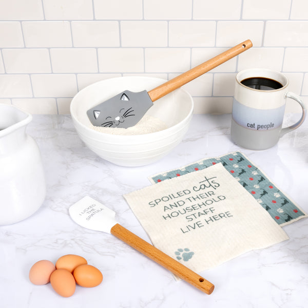Pavilion Gift Company Spoiled Cats Spatula And Reusable Dish Cloth Set (2 Of Each)