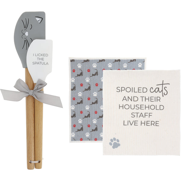pavilion gift company Spoiled Cats Spatula and Reusable Dish Cloth Set (2 of Each)