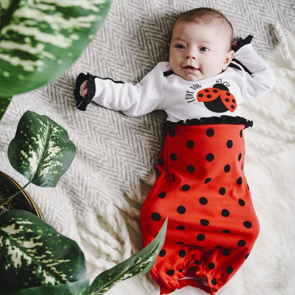 Pavilion Gift Company Spotted Ladybug 0-3 Months Gown With Mitten Cuffs