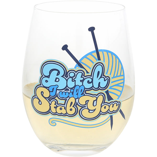 pavilion gift company Stab You 18 oz Stemless Wine Glass