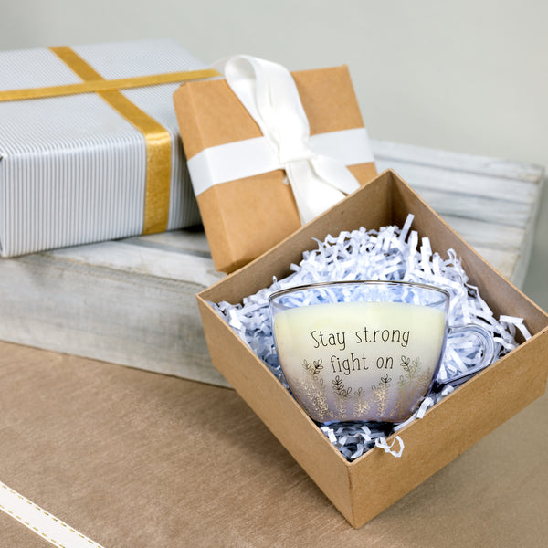 Pavilion Gift Company Stay Strong 6 Oz - 100% Soy Wax Teacup Candle With Saucer Scent: Fresh Cotton