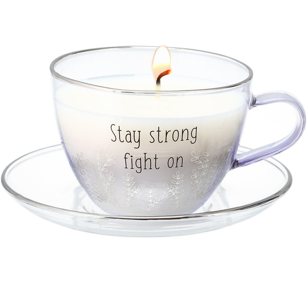 pavilion gift company Stay Strong 6 oz - 100% Soy Wax Teacup Candle with Saucer Scent: Fresh Cotton