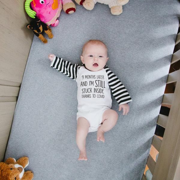 Pavilion Gift Company Still Stuck 0-6 Months Bodysuit 3/4 Length Black & White Sleeve