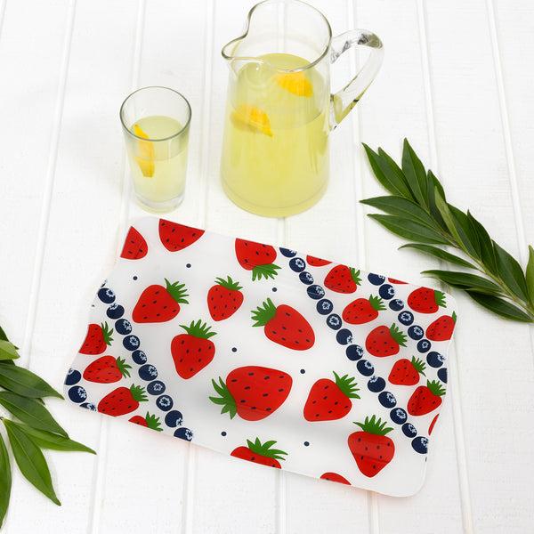 Pavilion Gift Company Strawberries 16.75" X 11" Glass Serving Tray