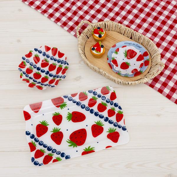 Pavilion Gift Company Strawberries 16.75" X 11" Glass Serving Tray