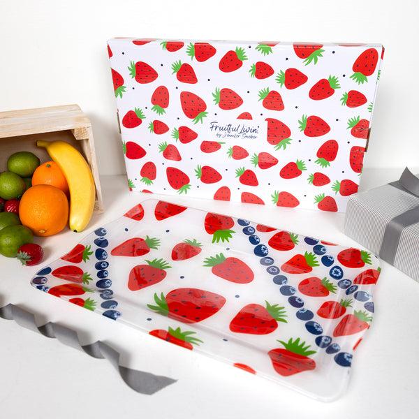 Pavilion Gift Company Strawberries 16.75" X 11" Glass Serving Tray