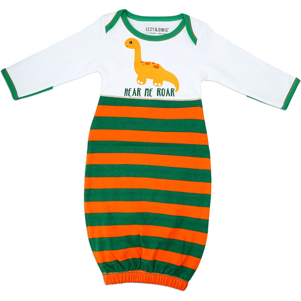 pavilion gift company Striped Dino 0-3 Months Gown with Mitten Cuffs