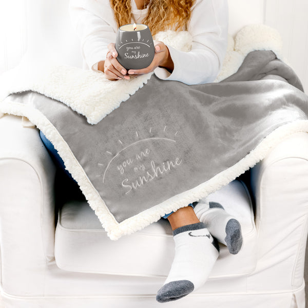 Pavilion Gift Company Sunshine 42" X 50" Sherpa Lined Royal Plush Blanket Gift Set