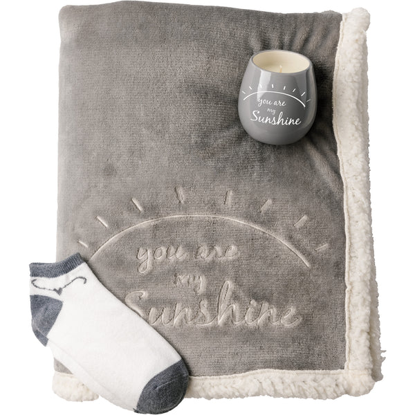 pavilion gift company Sunshine 42" x 50" Sherpa Lined Royal Plush Blanket Gift Set