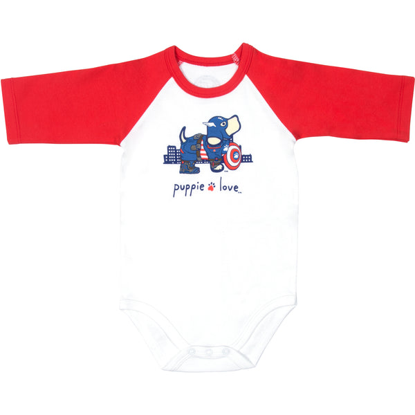 pavilion gift company Super Hero 6-12 Months 3/4 Length Red Sleeve Onesie