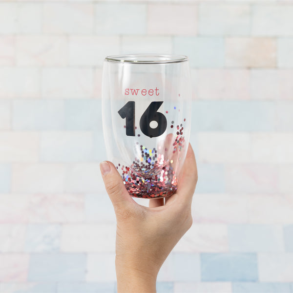 Pavilion Gift Company Sweet 16 14 Oz Double-Walled Glass