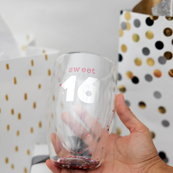 Pavilion Gift Company Sweet 16 14 Oz Double-Walled Glass