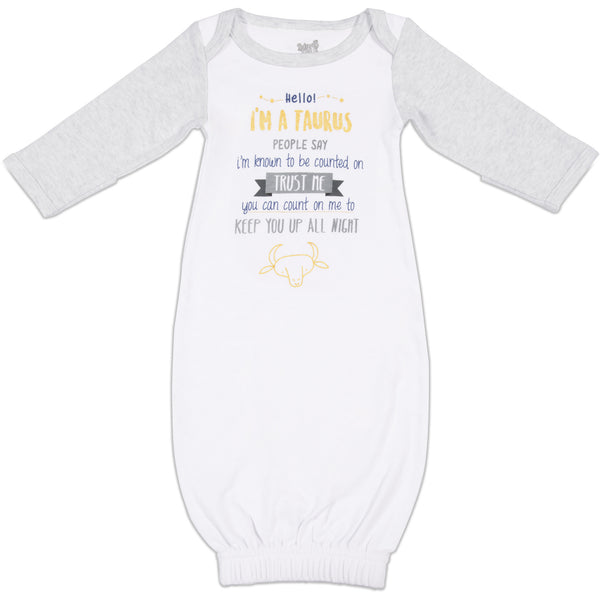 pavilion gift company Taurus 0-3 Months Gown with Mitten Cuffs