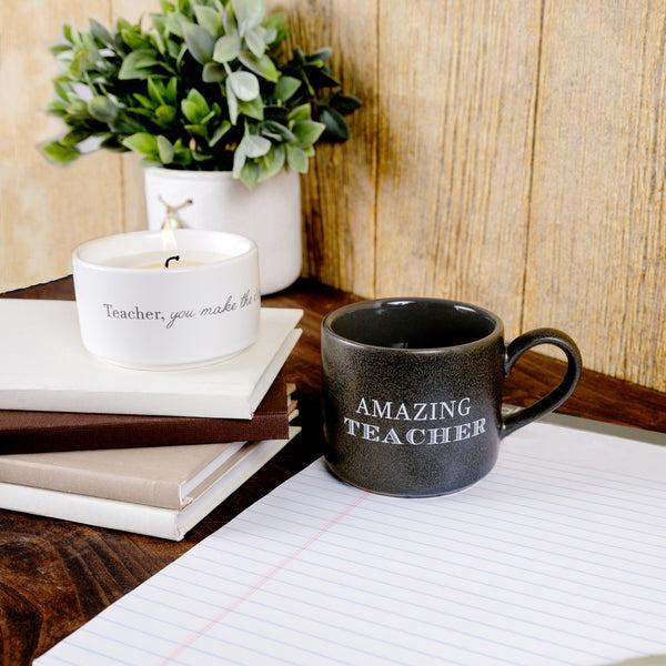 Pavilion Gift Company Teacher Stacking Mug And Candle Set 100% Soy Wax Scent: Tranquility