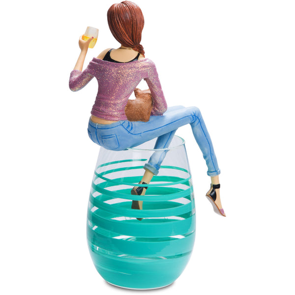 Pavilion Gift Company The Cat Is Home 8.75" Girl In Glass