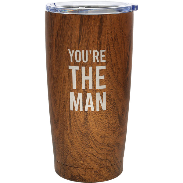 pavilion gift company The Man 20 oz Wood Finish Stainless Steel Travel Tumbler