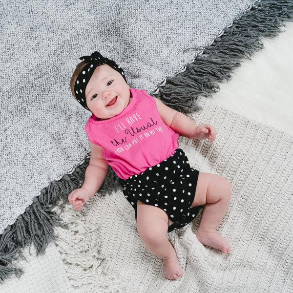 Pavilion Gift Company The Usual 6-12 Months Pink & Black Romper With Headband