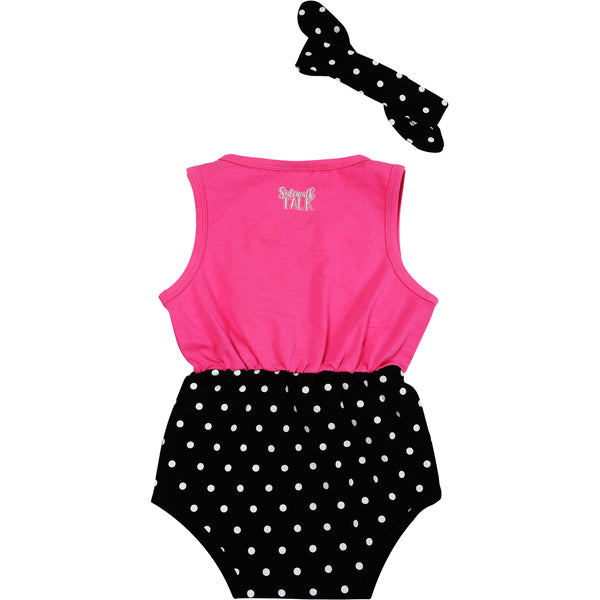 Pavilion Gift Company The Usual 6-12 Months Pink & Black Romper With Headband