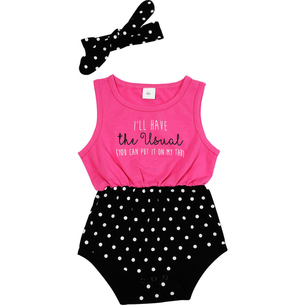 pavilion gift company The Usual 6-12 Months Pink & Black Romper with Headband