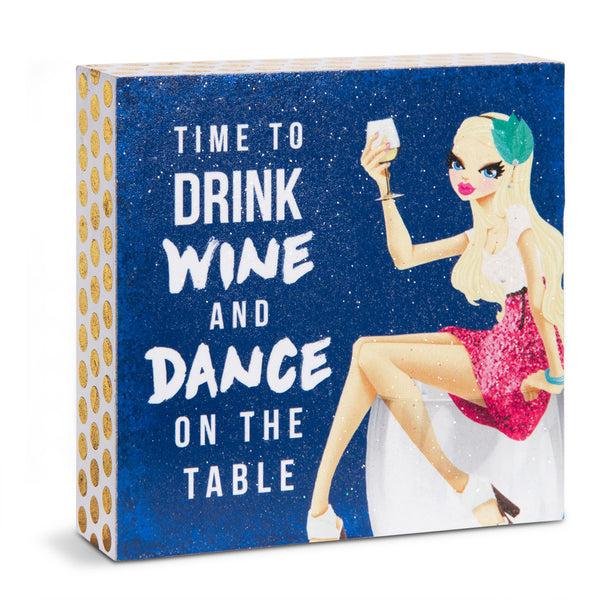 pavilion gift company Time to Drink Wine 4" x 4" Plaque