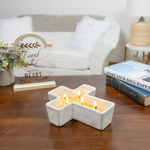 Pavilion Gift Company Trust In The Lord 12 Oz - 100% Soy Wax Reveal 5 Wick Candle Scent: Tranquility