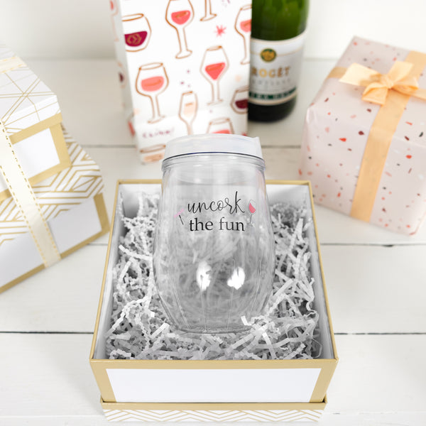 Pavilion Gift Company Uncork 12 Oz Acrylic Stemless Wine Glass With Lid