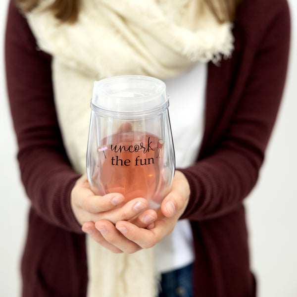 Pavilion Gift Company Uncork 12 Oz Acrylic Stemless Wine Glass With Lid