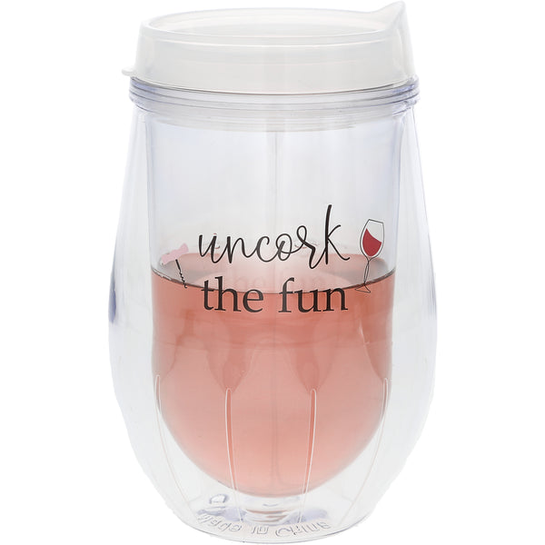pavilion gift company Uncork 12 oz Acrylic Stemless Wine Glass with Lid