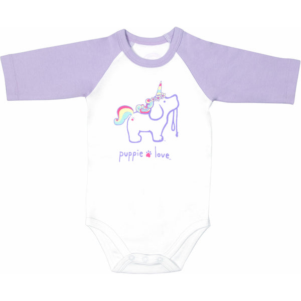 pavilion gift company Unicorn 6-12 Months 3/4 Length Purple Sleeve Onesie