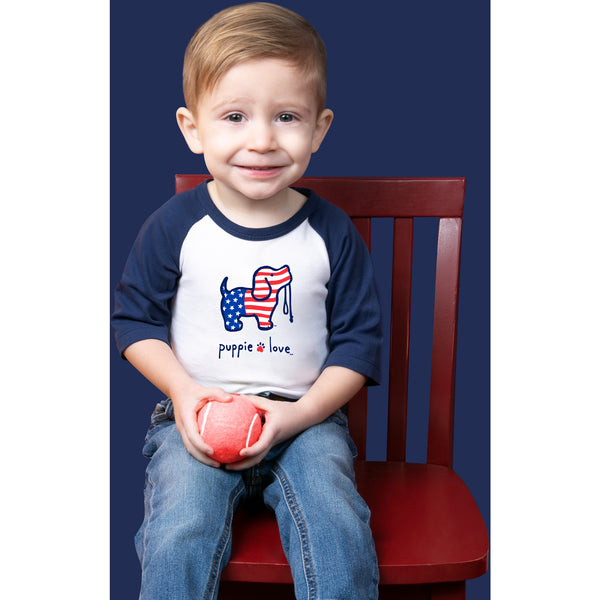 Pavilion Gift Company USA 6-12 Months 3/4 Length Navy Sleeve Onesie