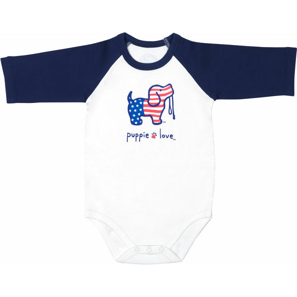 pavilion gift company USA 6-12 Months 3/4 Length Navy Sleeve Onesie
