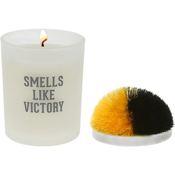 pavilion gift company Victory Black & Yellow - 5.5 oz - 100% Soy Wax Candle with Pom Pom Lid Scent: Tranquility