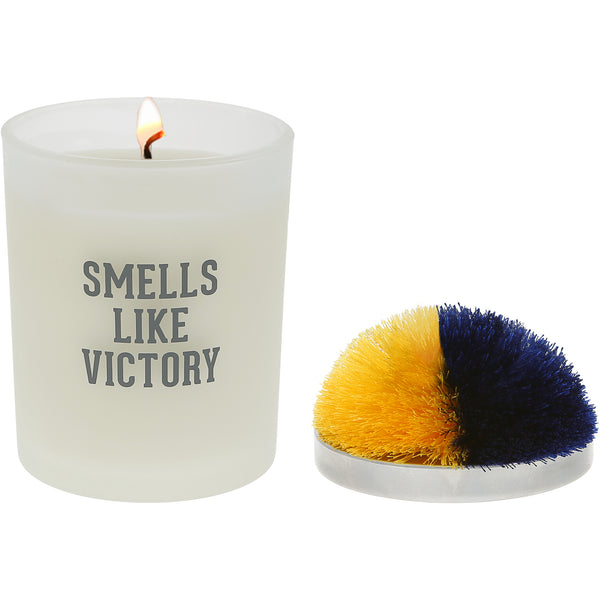 pavilion gift company Victory Blue & Yellow - 5.5 oz - 100% Soy Wax Candle with Pom Pom Lid Scent: Tranquility