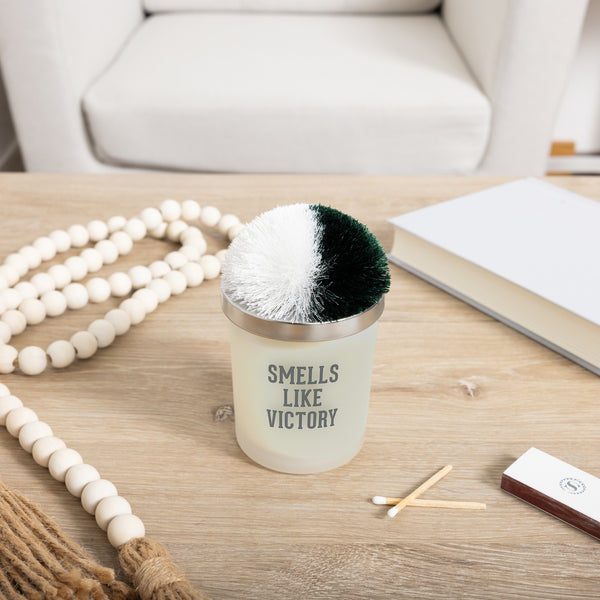 Pavilion Gift Company Victory Green & White - 5.5 Oz - 100% Soy Wax Candle With Pom Pom Lid Scent: Tranquility