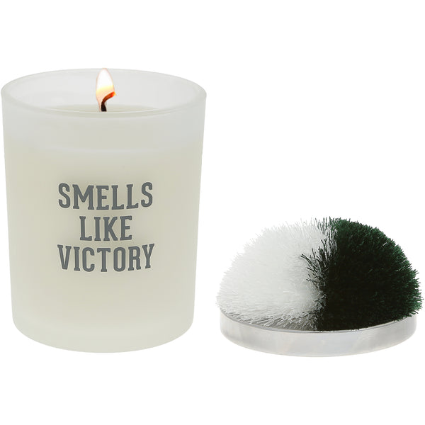 pavilion gift company Victory Green & White - 5.5 oz - 100% Soy Wax Candle with Pom Pom Lid Scent: Tranquility