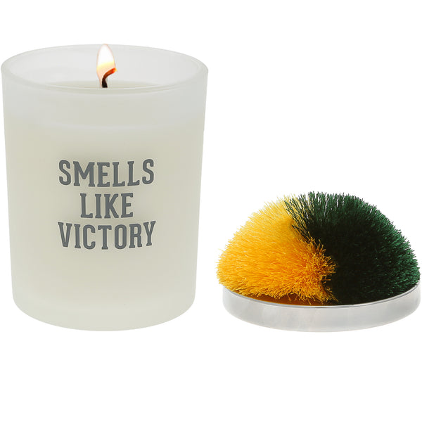 pavilion gift company Victory Green & Yellow - 5.5 oz - 100% Soy Wax Candle with Pom Pom Lid Scent: Tranquility