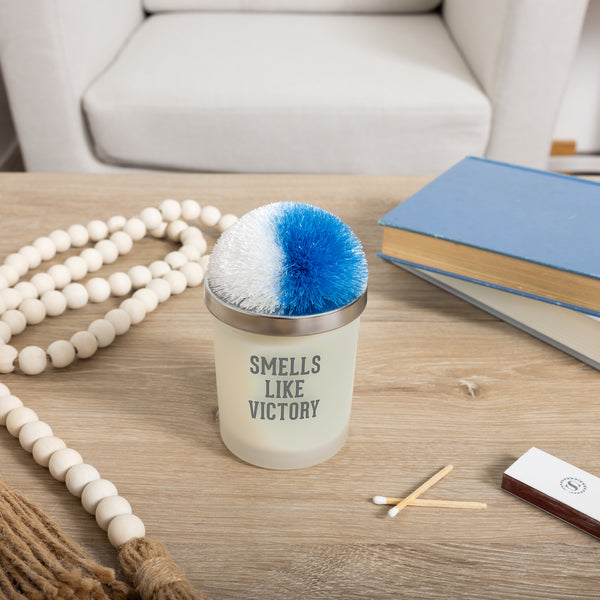 Pavilion Gift Company Victory Light Blue & White - 5.5 Oz - 100% Soy Wax Candle With Pom Pom Lid Scent: Tranquility