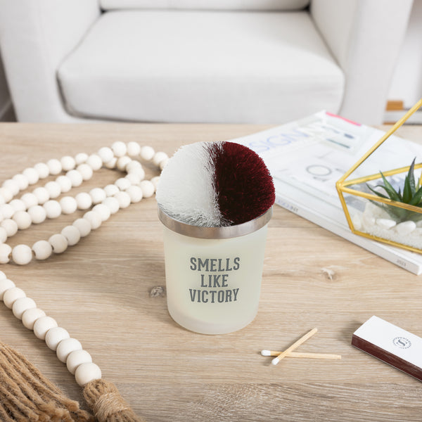 Pavilion Gift Company Victory Maroon & White - 5.5 Oz - 100% Soy Wax Candle With Pom Pom Lid Scent: Tranquility