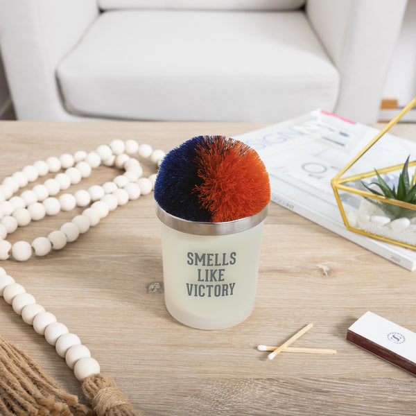 Pavilion Gift Company Victory Navy & Orange - 5.5 Oz - 100% Soy Wax Candle With Pom Pom Lid Scent: Tranquility