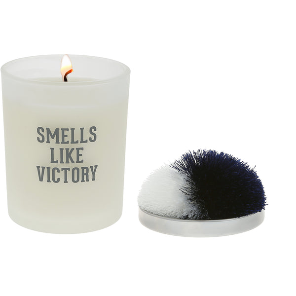 pavilion gift company Victory Navy & White - 5.5 oz - 100% Soy Wax Candle with Pom Pom Lid Scent: Tranquility