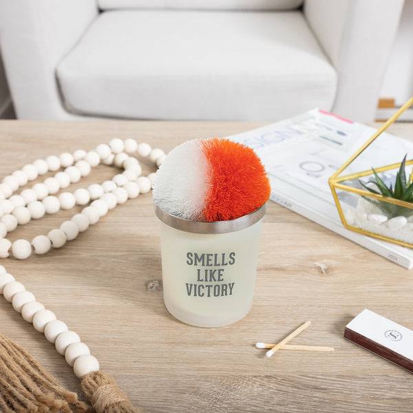 Pavilion Gift Company Victory Orange & White - 5.5 Oz - 100% Soy Wax Candle With Pom Pom Lid Scent: Tranquility