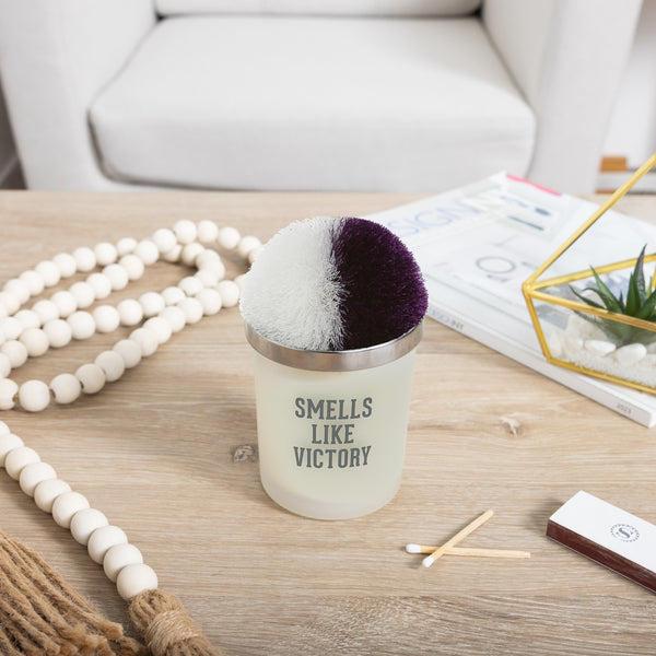 Pavilion Gift Company Victory Purple & White - 5.5 Oz - 100% Soy Wax Candle With Pom Pom Lid Scent: Tranquility
