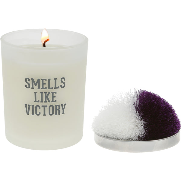 pavilion gift company Victory Purple & White - 5.5 oz - 100% Soy Wax Candle with Pom Pom Lid Scent: Tranquility